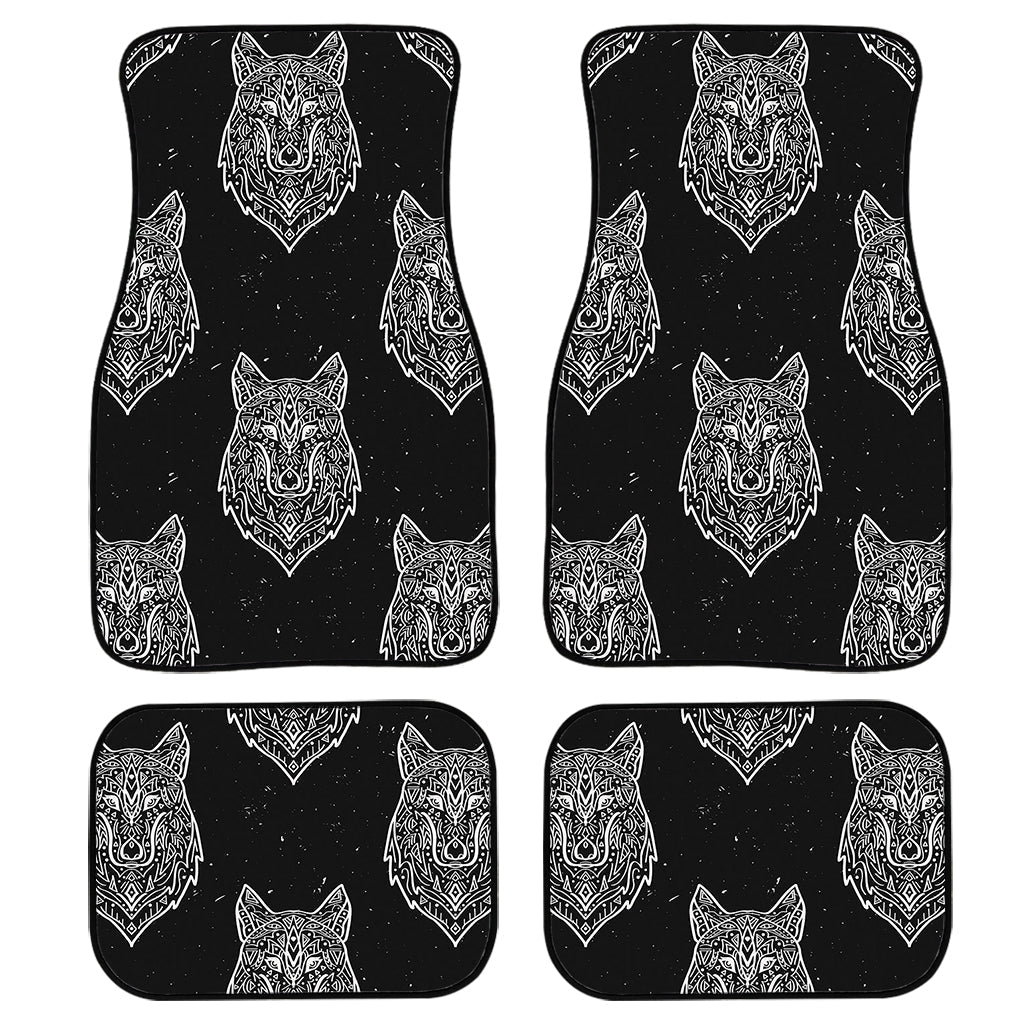 Native Tribal Wolf Pattern Print Front And Back Car Floor Mats, Front Car Mat