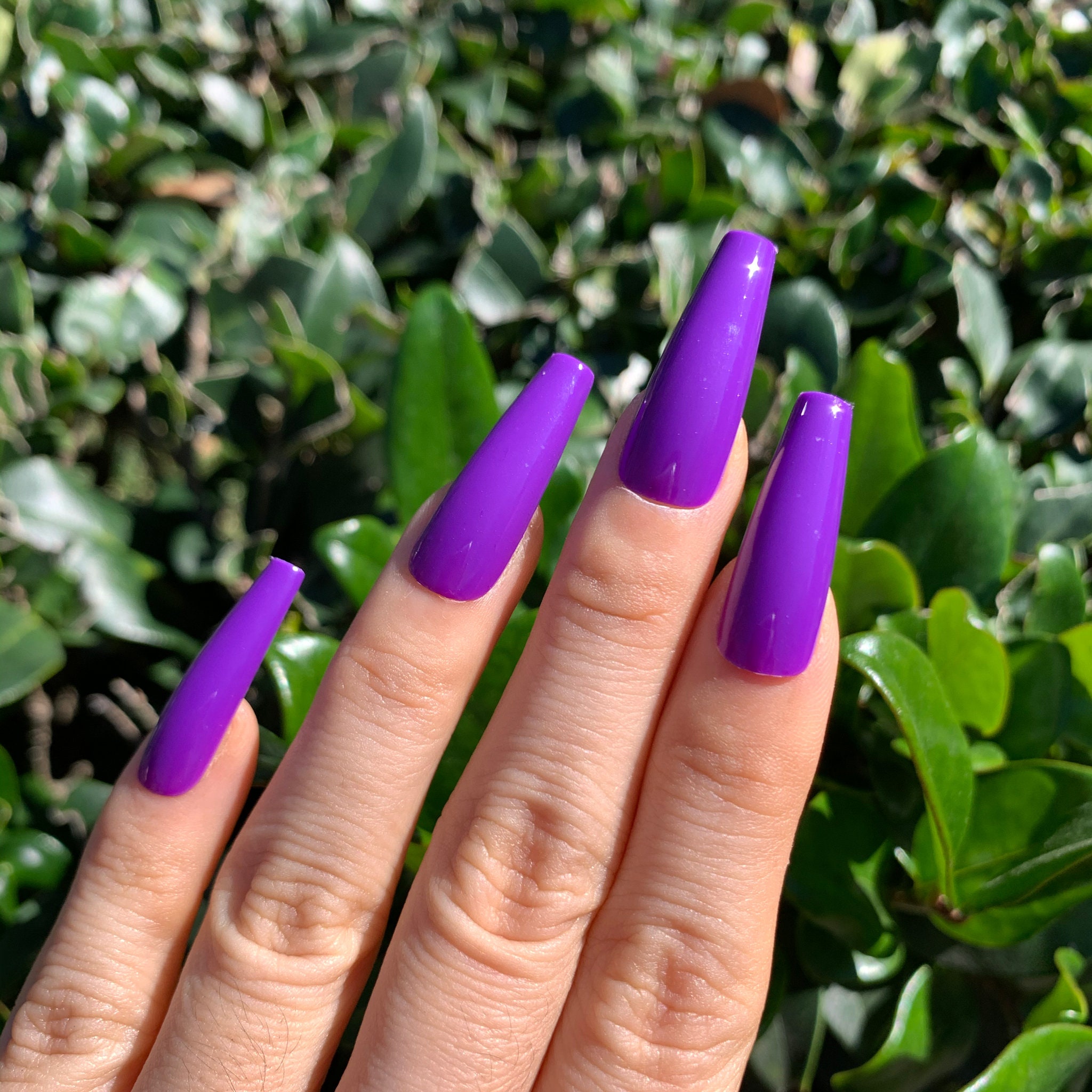 Kimono Violet Long Coffin Press on Nails | Shiny Gloss or Matte Finish | 20 PCS False Nails | Solid Color | Fake nails| Glue on nails