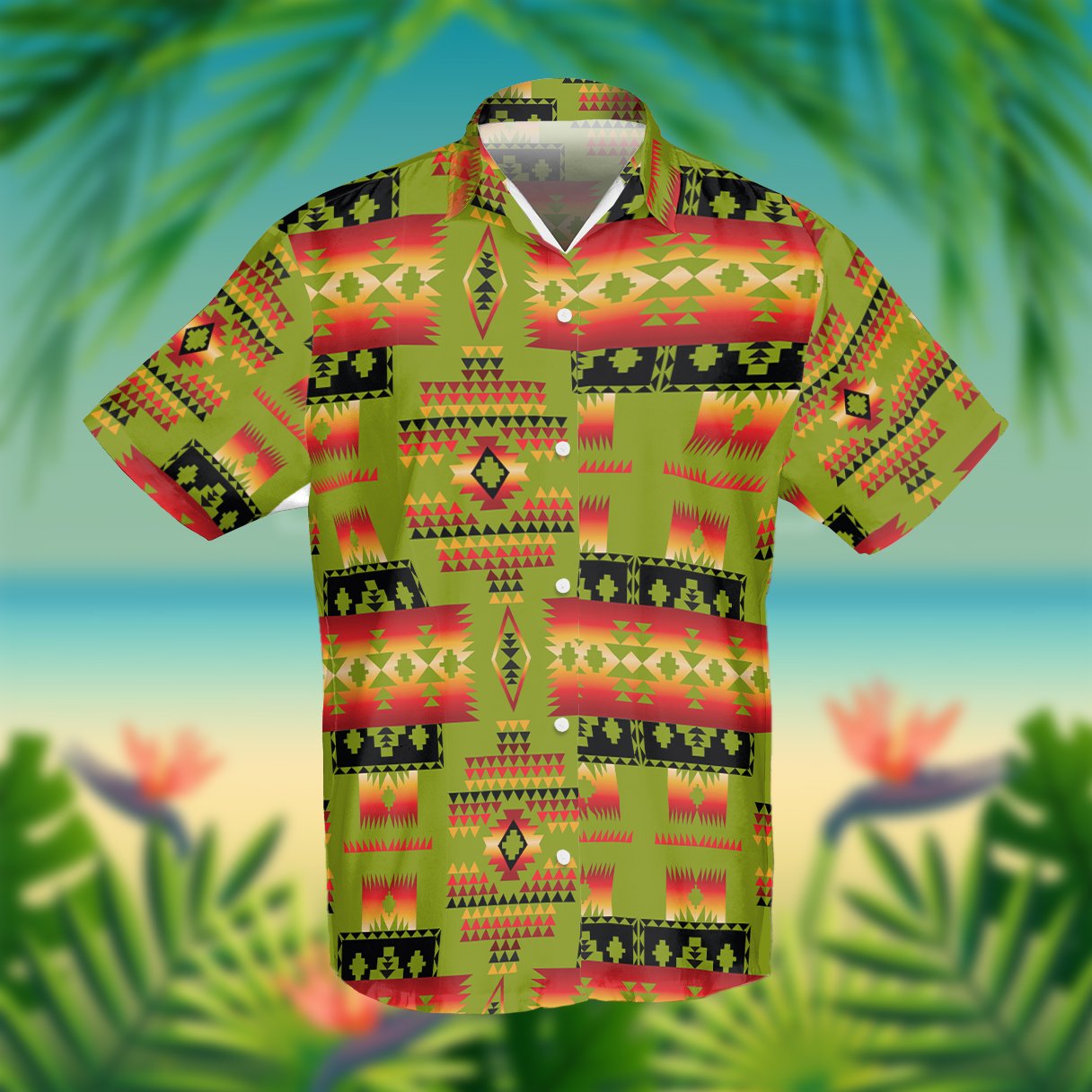 Light Yellow Tribes Pattern Native American Hawaii Shirt Ha417