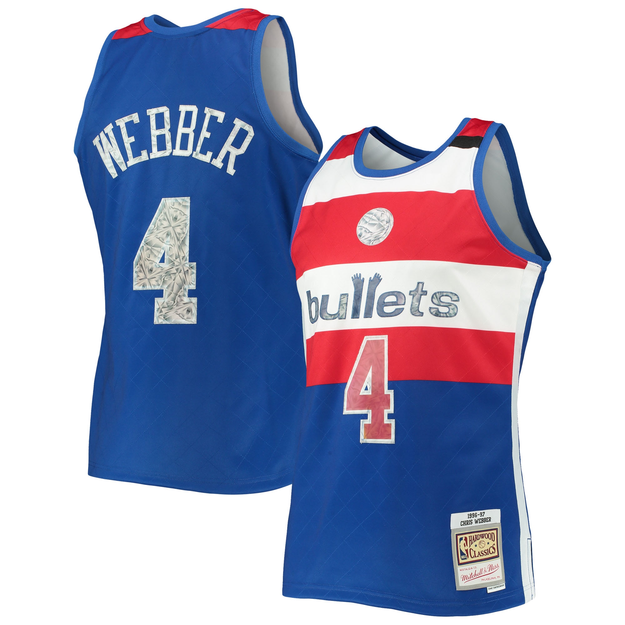 Chris Webber Washington Bullets Mitchell & Ness 1996-97 Hardwood Classics NBA 75th Anniversary Diamond Swingman Jersey – Blue