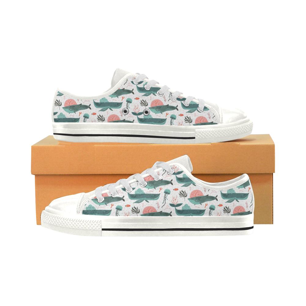 Whale Jelly Fish Pattern Women’s Low Top Shoes White