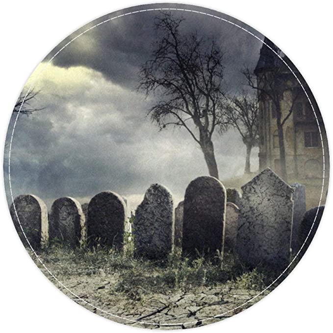 Haunted House Spooky Graveyard Halloween, Non Slip Doormat Round Area Rug Carpets Rugs For Kids Bedroom Baby Room Play Room Nursery