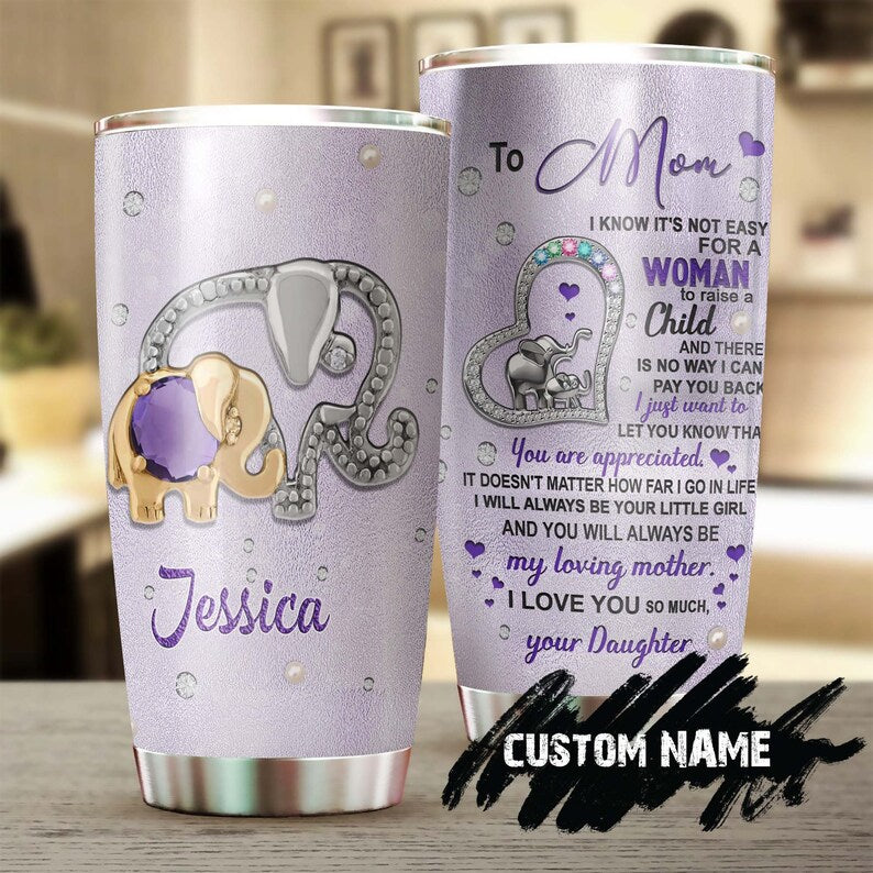 Jewelry Style Elephant Mom And Daughter Love Personalized Tumbler-Birthday Gift Christmas Gift Mother’S Day Gift For Mom From Son Daughter