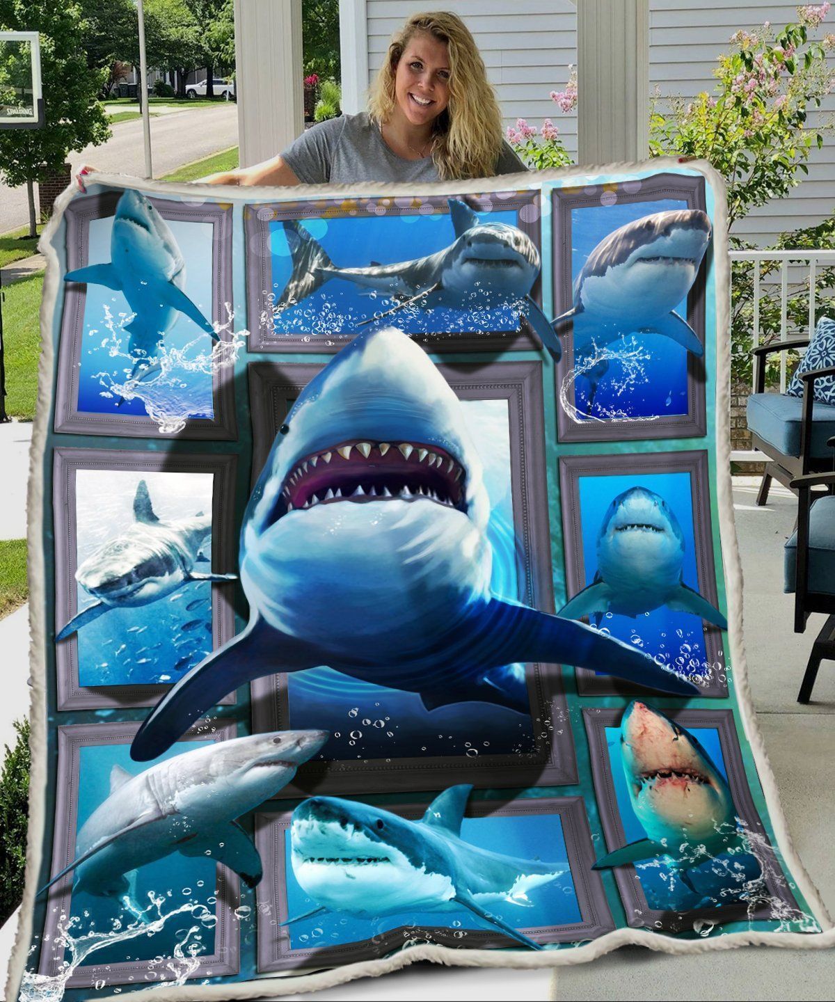 3D Huge Shark Fleece Blanket All Over Prints