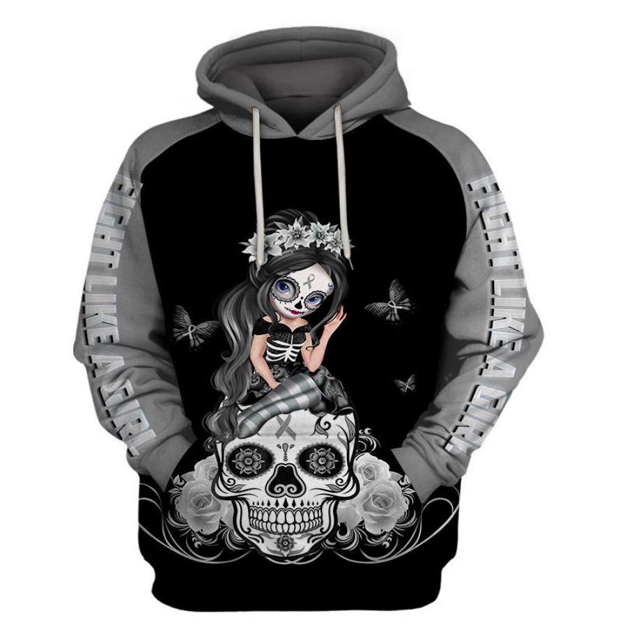 Grey Brain Cancer Awareness Sugar Skull Girl Hoodie