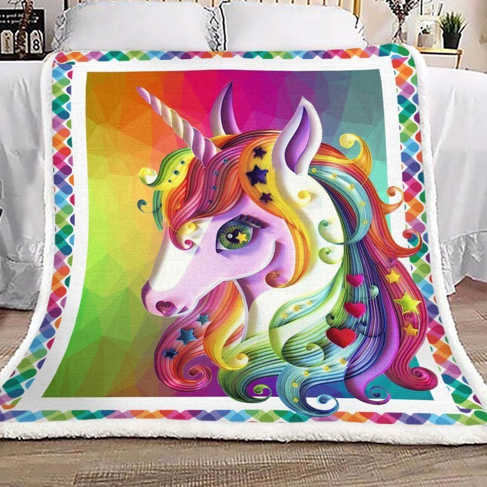 Beautiful Unicorn Girl Colorful Pattern Fleece Blanket, Sherpa Blanket, Gift For Parent, Family Member, Friends Gift, Christmas Gift, Home Decor, Home Living