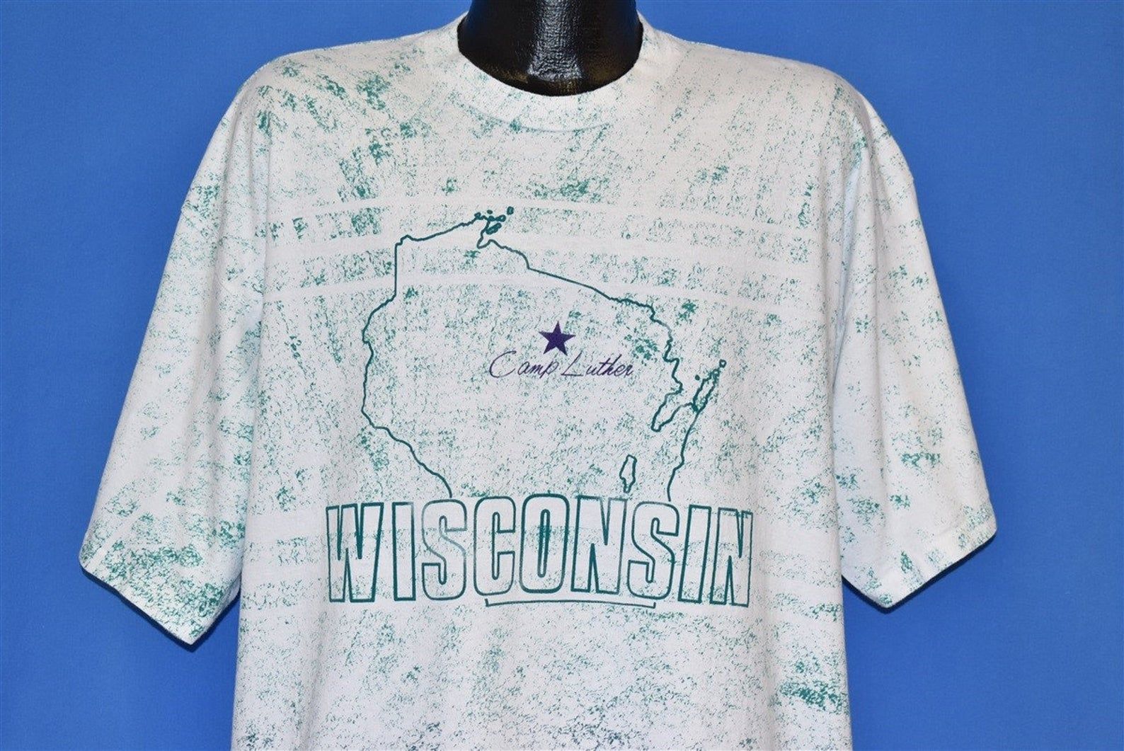 90S Camp Luther Wisconsin Three Lakes Sponge Paint T-Shirt X