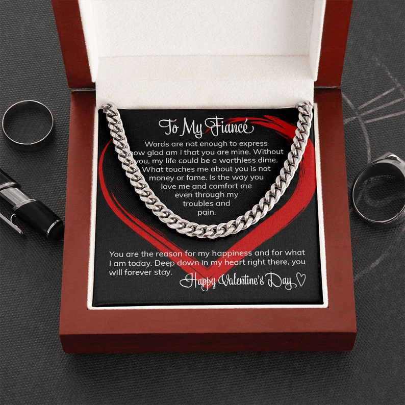 Valentines Day Gifts For Him, Cuban Necklace For Fiance, To My Fiancé