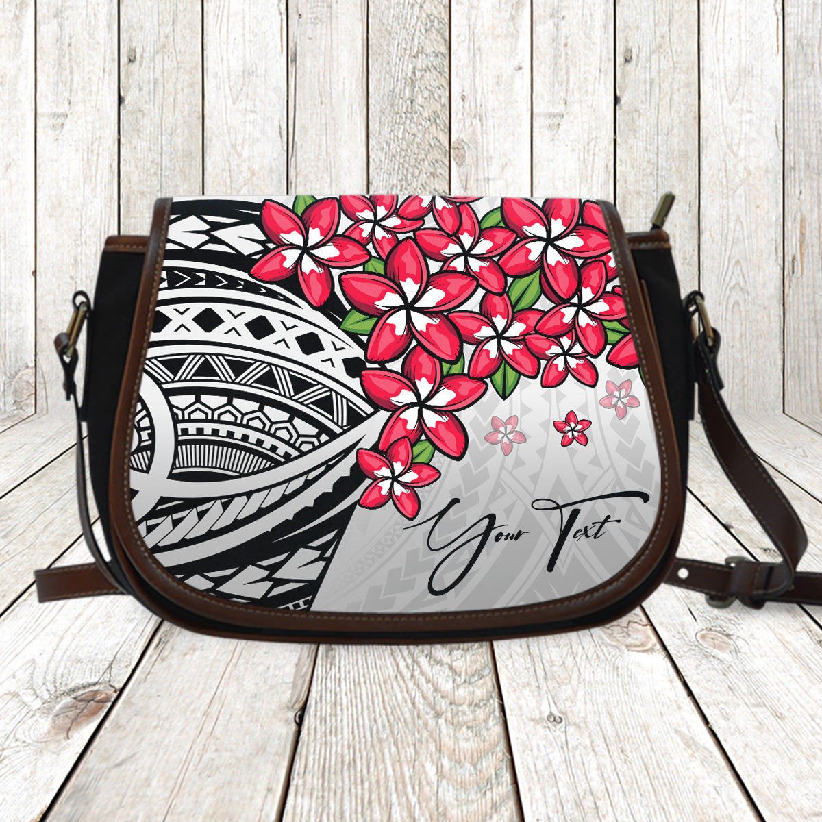 (Custom) Polynesian Plumeria Gray Saddle Bag Personal Signature A24