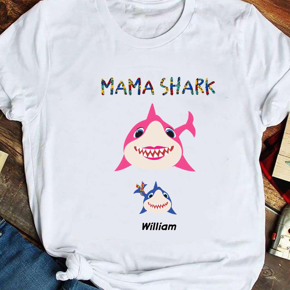 Personalized Funny Mama Shark Autism Awareness – Standard T-shirt