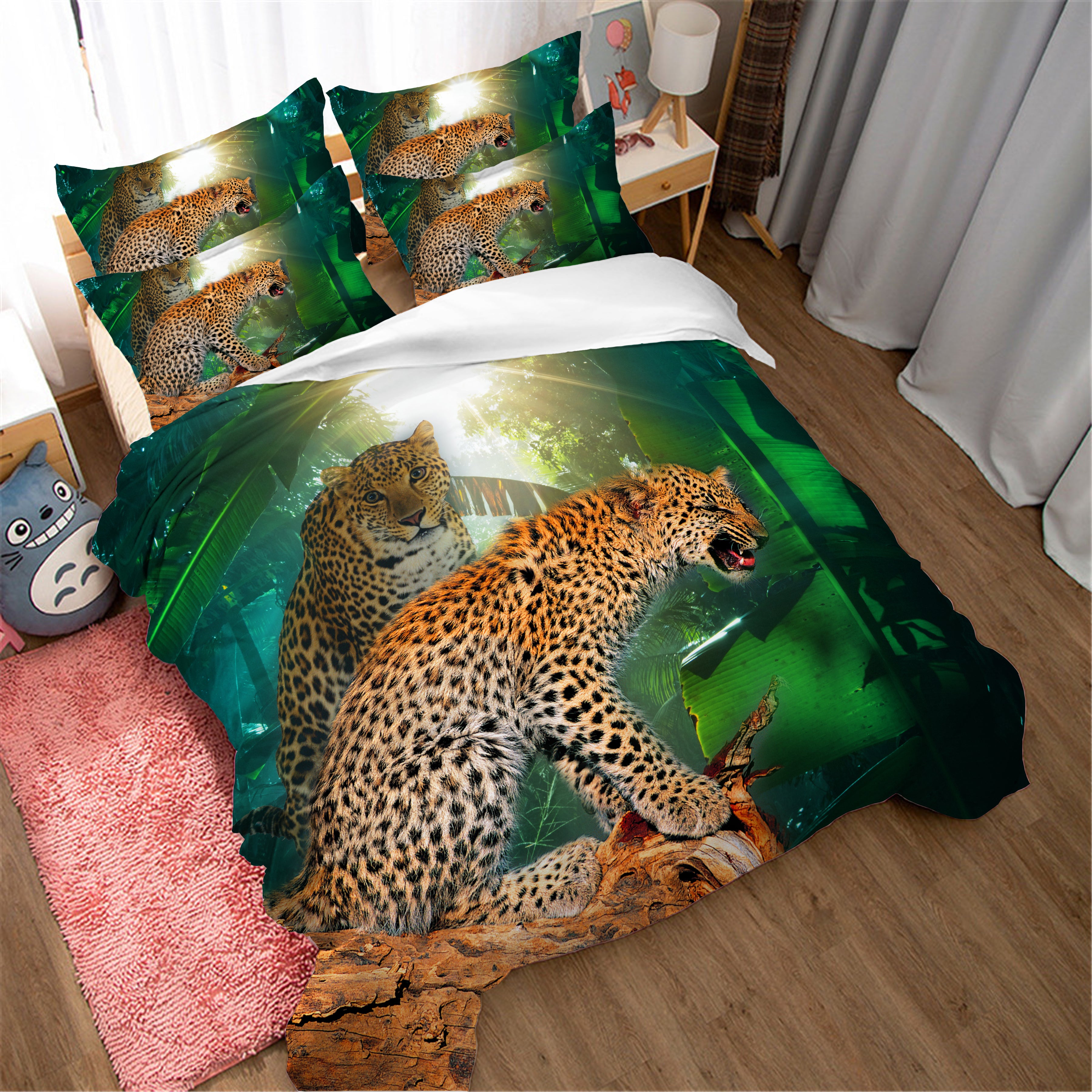 3D Green Jungle Leopard Quilt Cover Set Bedding Set Pillowcases 08