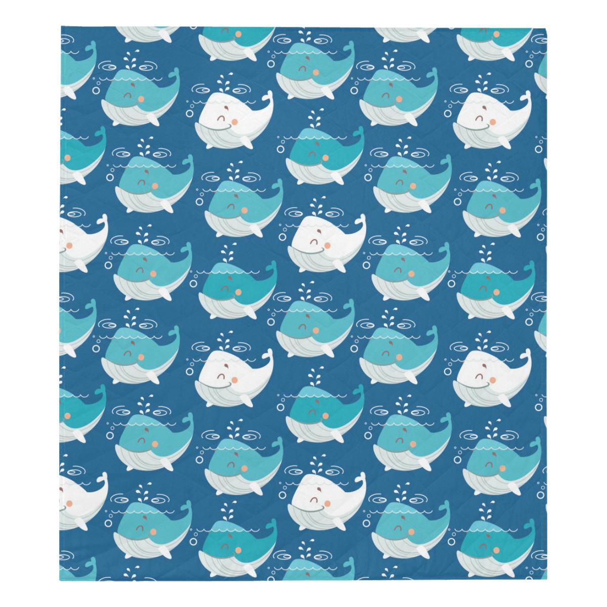 Blue Whale Pattern Print Design 01 Premium Quilt