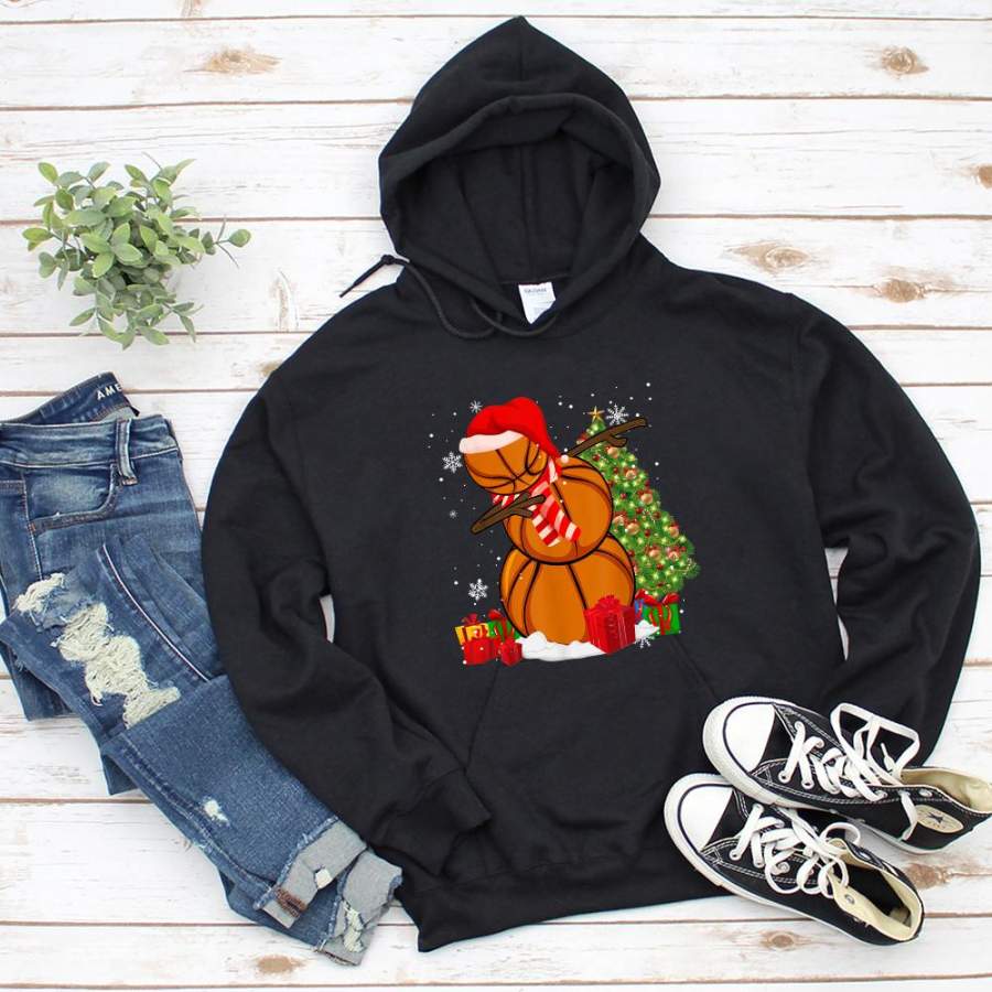 Basketball snowman pajama face santa hat dabbing matching christmas tree gift merry christmas black hoodie for men and women S-5XL