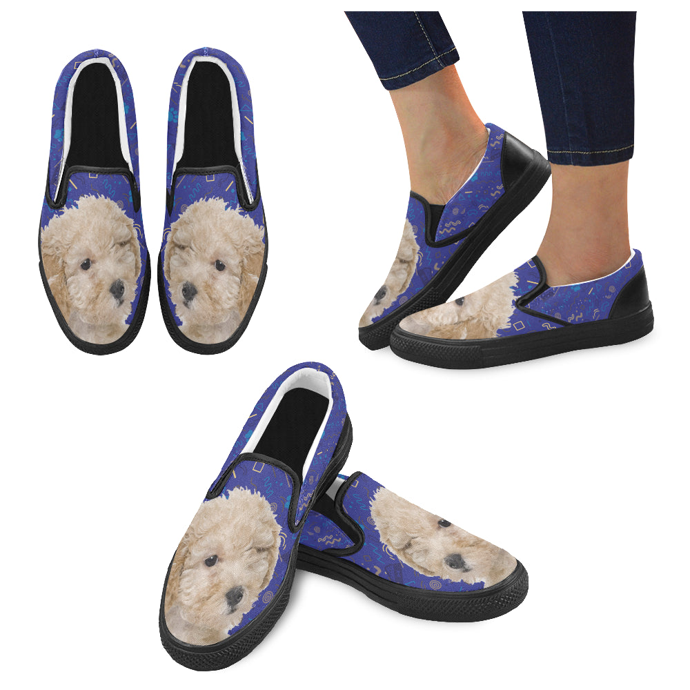 Poochon Dog Black Women’s Slip-on Canvas Shoes