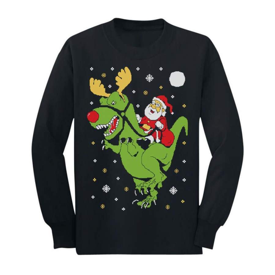 T-Rex Santa Ride Ugly Christmas Toddler/Kids Long sleeve T-Shirt