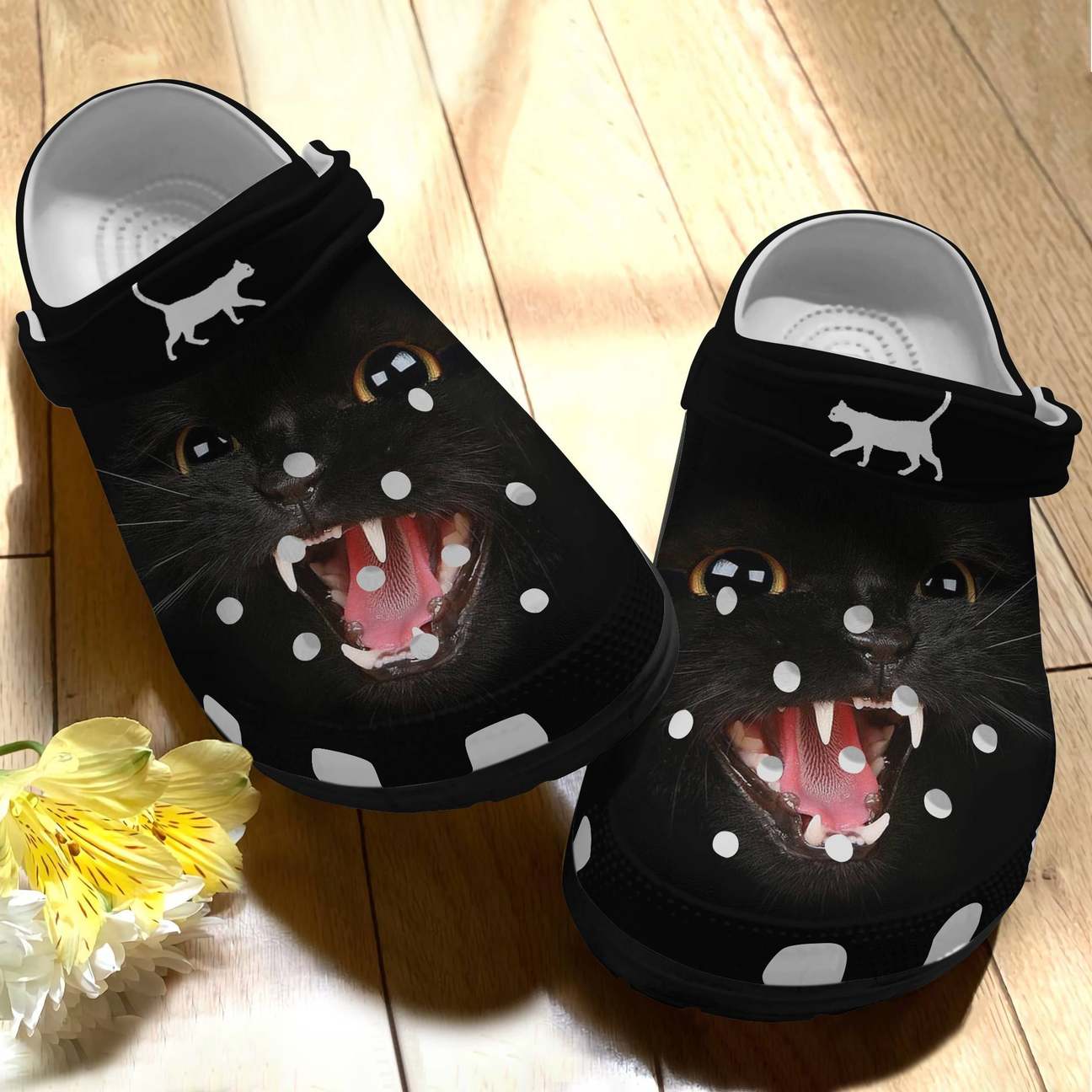 Cat Personalized Clog, Custom Name, Text, Color, Number Fashion Style For Women, Men, Kid, Print 3D Black Cat Face