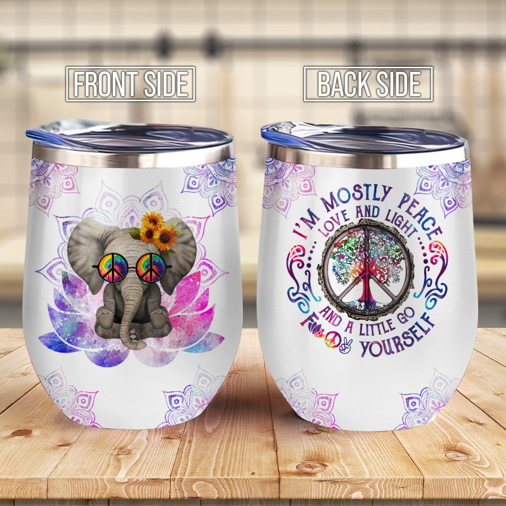 Hippie Elephant Mostly Peace Love Light Agmz0708013Z Wine Tumbler