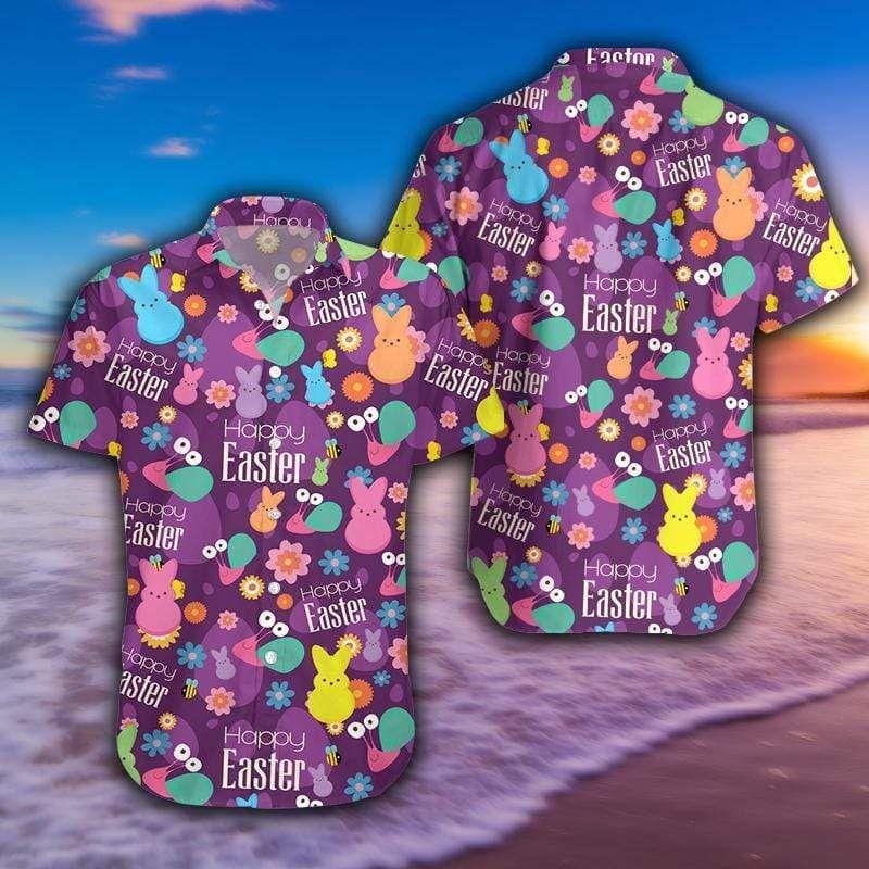 Beach Shirt Buy Happy Easter Colorful Bunny Purple Hawaiian Aloha Shirts