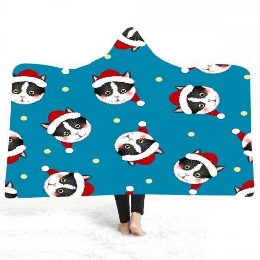 X-Mas Cute Cats Hooded Blanket Christmas Decoration Ideas Christmas Gift Ideas