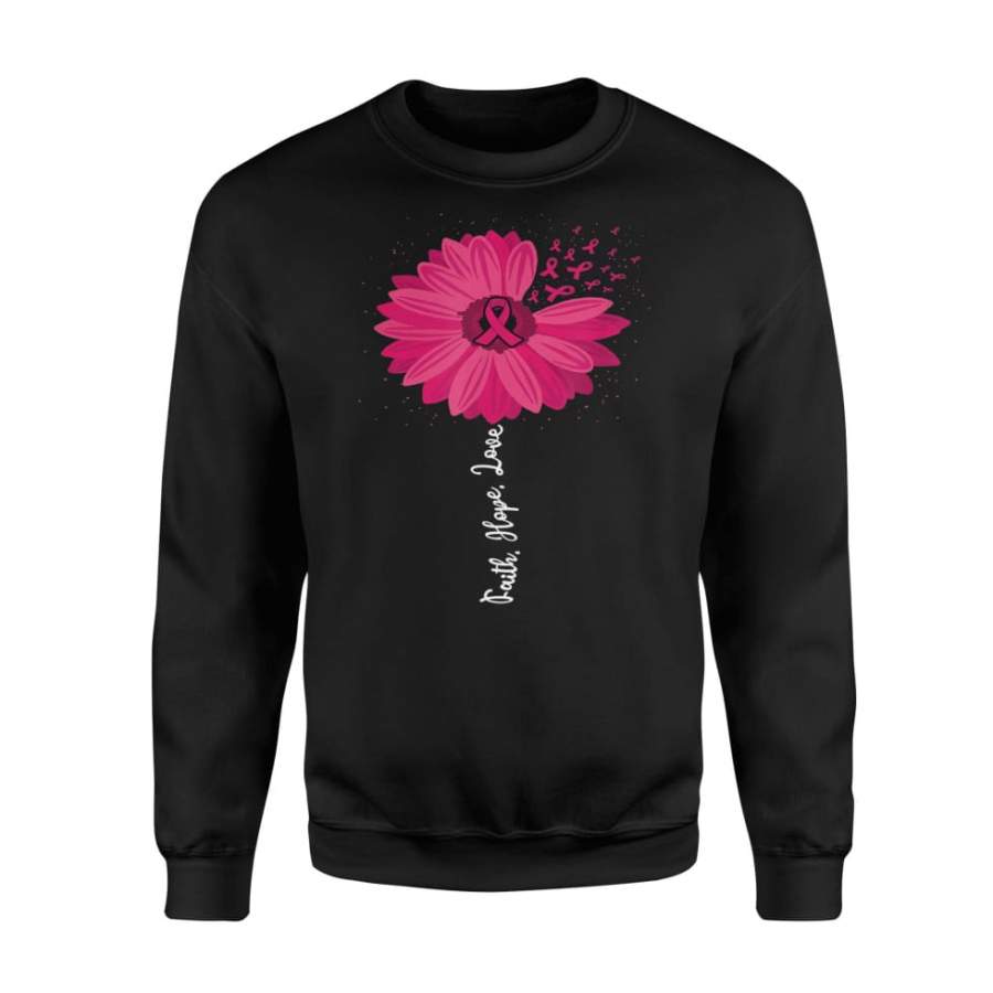 Faith Hope Love Pink Ribbon Daisy Flower Breast Cancer Shirt For Men Women – Standard Fleece Sweatshirt