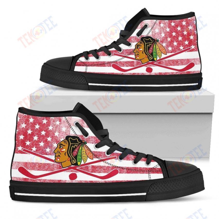 Mens Womens Chicago Blackhawks High Top Shoes Flag Rugbytop Quality TMT375