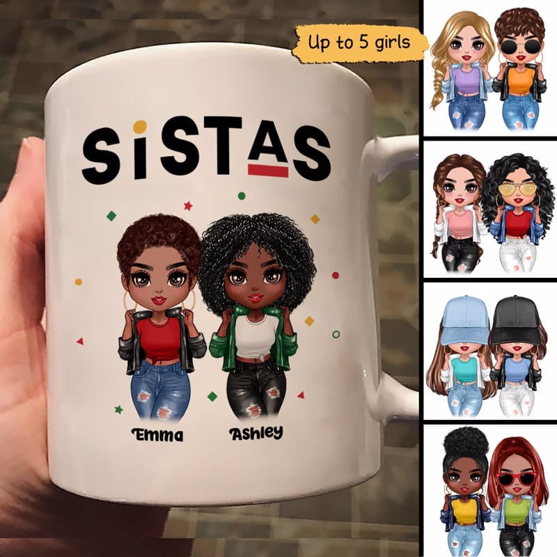 Sistas Cool Doll Girls Personalized Mug