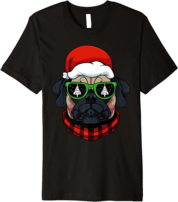 Pug Sunglasses Santa Hat Christmas Pajama Dog Puppy X-Mas Premium T-Shirt