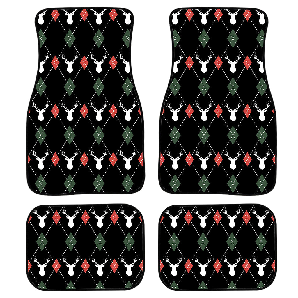 Christmas Deer Argyle Pattern Print Front And Back Car Floor Mats, Front Car Mat