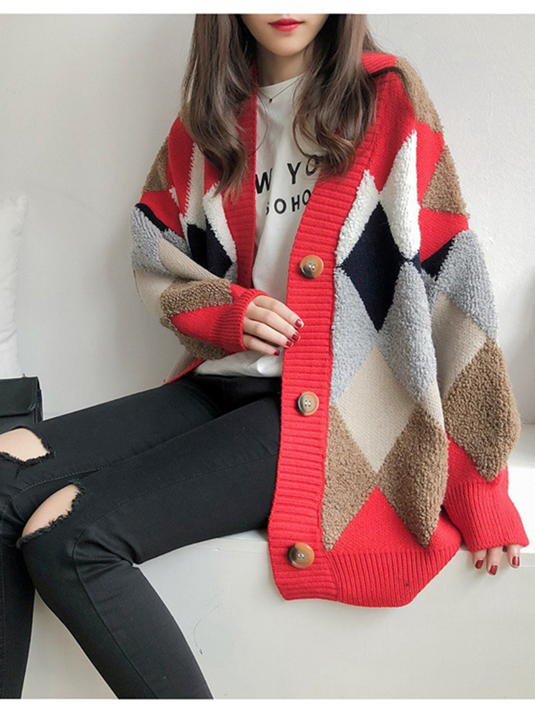 CCI Loose Cardigan V-neck Sweater New Women Ins Spring And Autumn Popular Retro French Red Coat Knitted Cardigan Female YJ005S alx