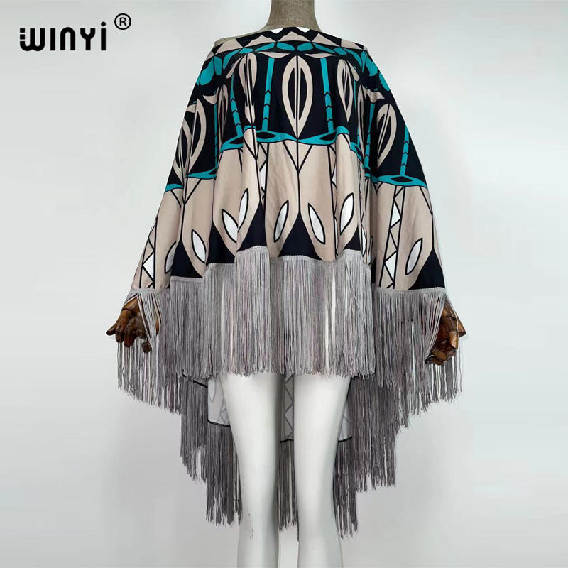 Tassel Dress 2021 Fashion Floral Print Patchwok Batwing Sleeve Long Maxi Dresses For Women Sexy shawl Casual Loose Fringe Dress alx