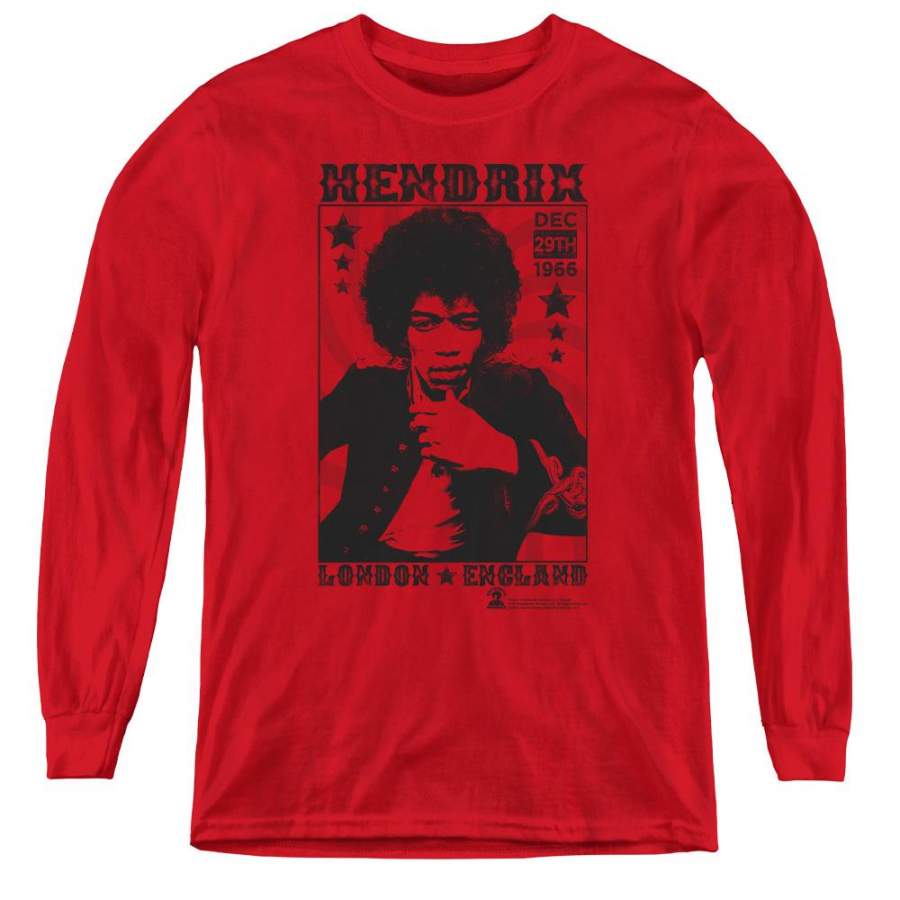 Jimi Hendrix London 1966 Long Sleeve Kids Youth T Shirt Red – Rock Band ...