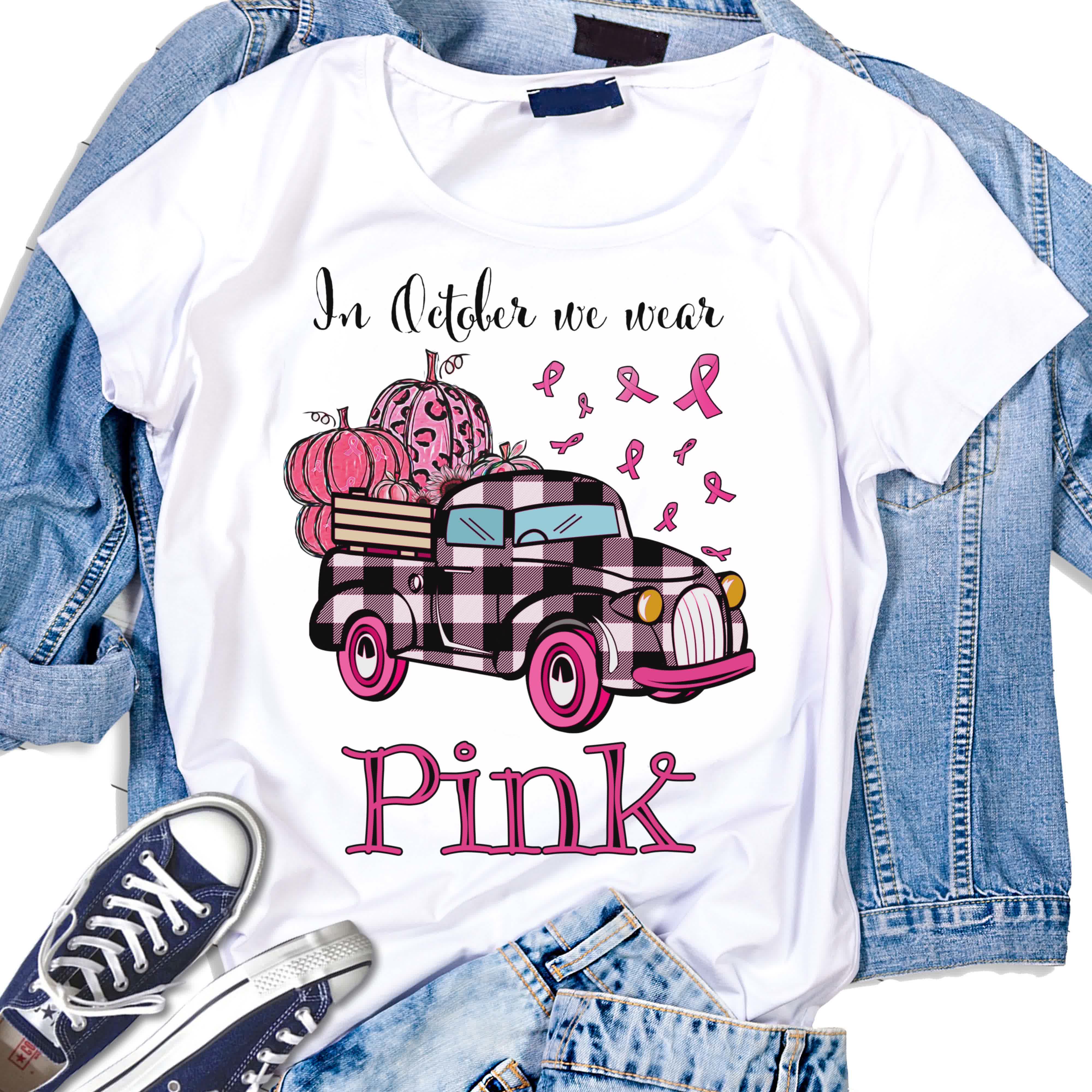 October Pink We Wear Pink Breast Cancer Awareness Leopard Pumpkin Tshirt