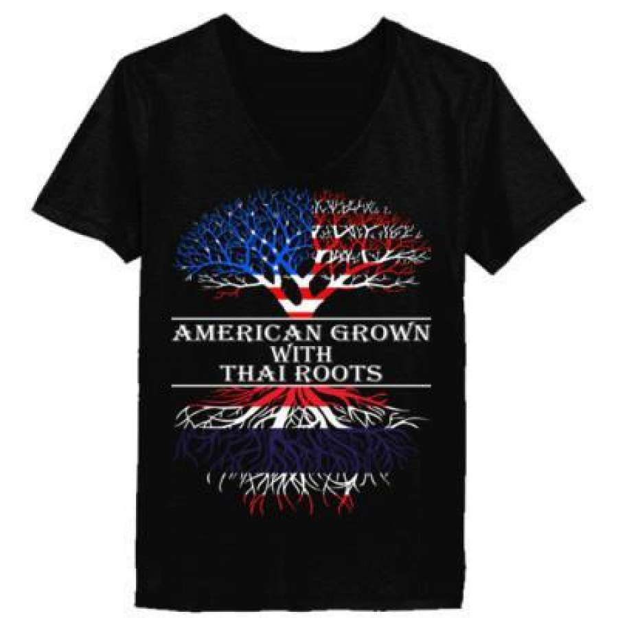 AGR American Grown With Thai Roots – Ladies’ V-Neck T-Shirt