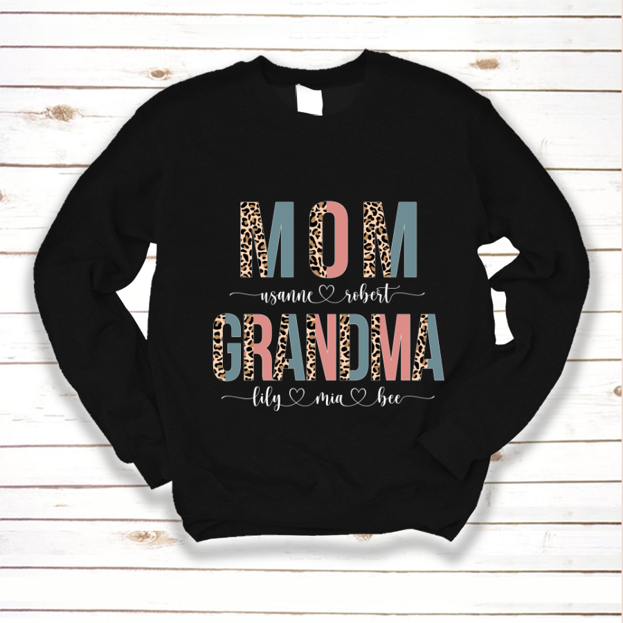 Personalized Mom And Grandma Leopard Sweatshirt