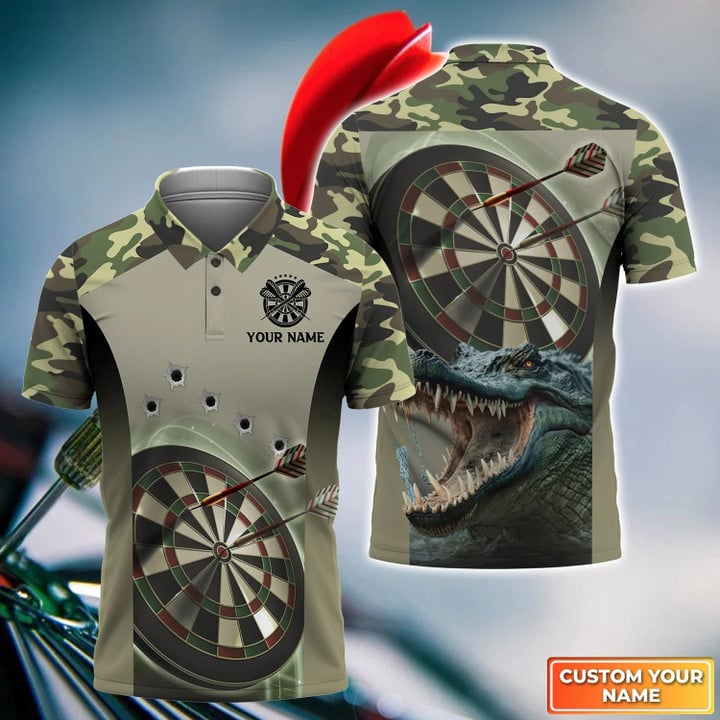 Camo Bullseye Dartboard Personalized Name 3D Crocodile And Darts Tshirt For Dart Team Player