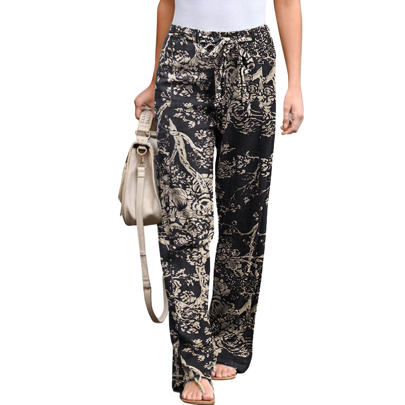 Women’s Pants 2022 Vintage Printed Pant for women Fluid Trousers Loose Casual Elastic Waist Drawstring Long Pantalones de mujer alx