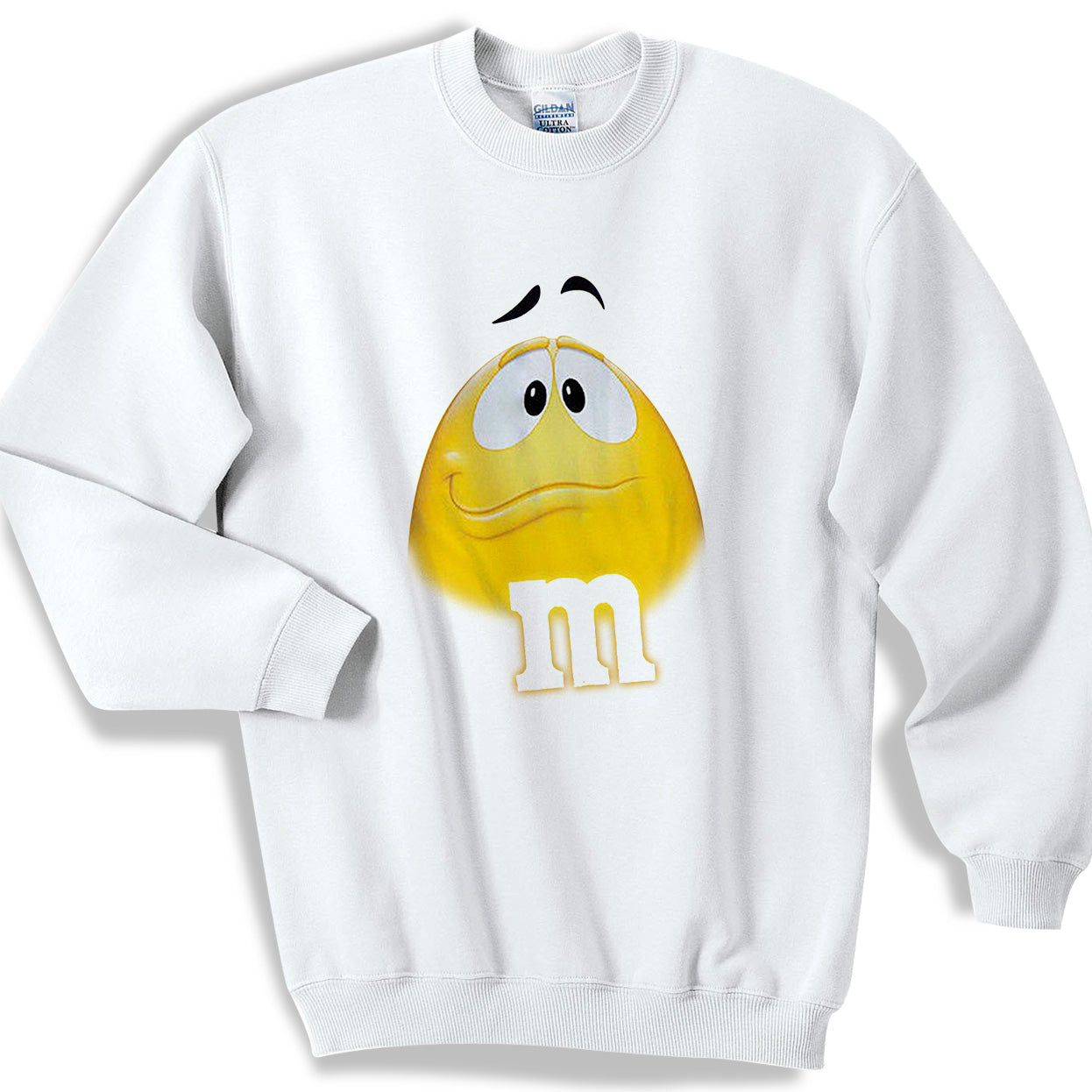 M N M Face Chocolate Candy Yellow Sweater Sweatshirt