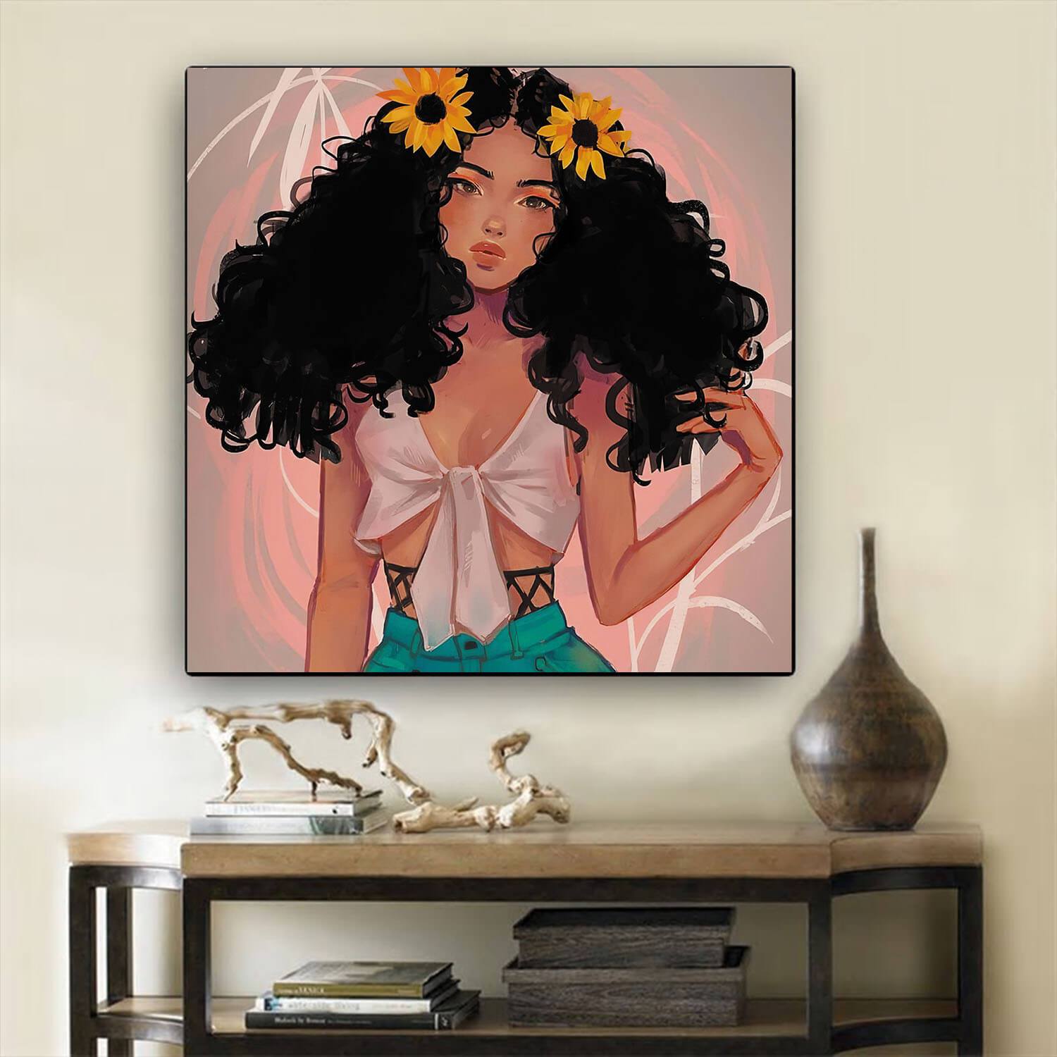 African Canvas Art Pretty Afro American Woman Modern African American Art Afrocentric Home Decor BPS15299