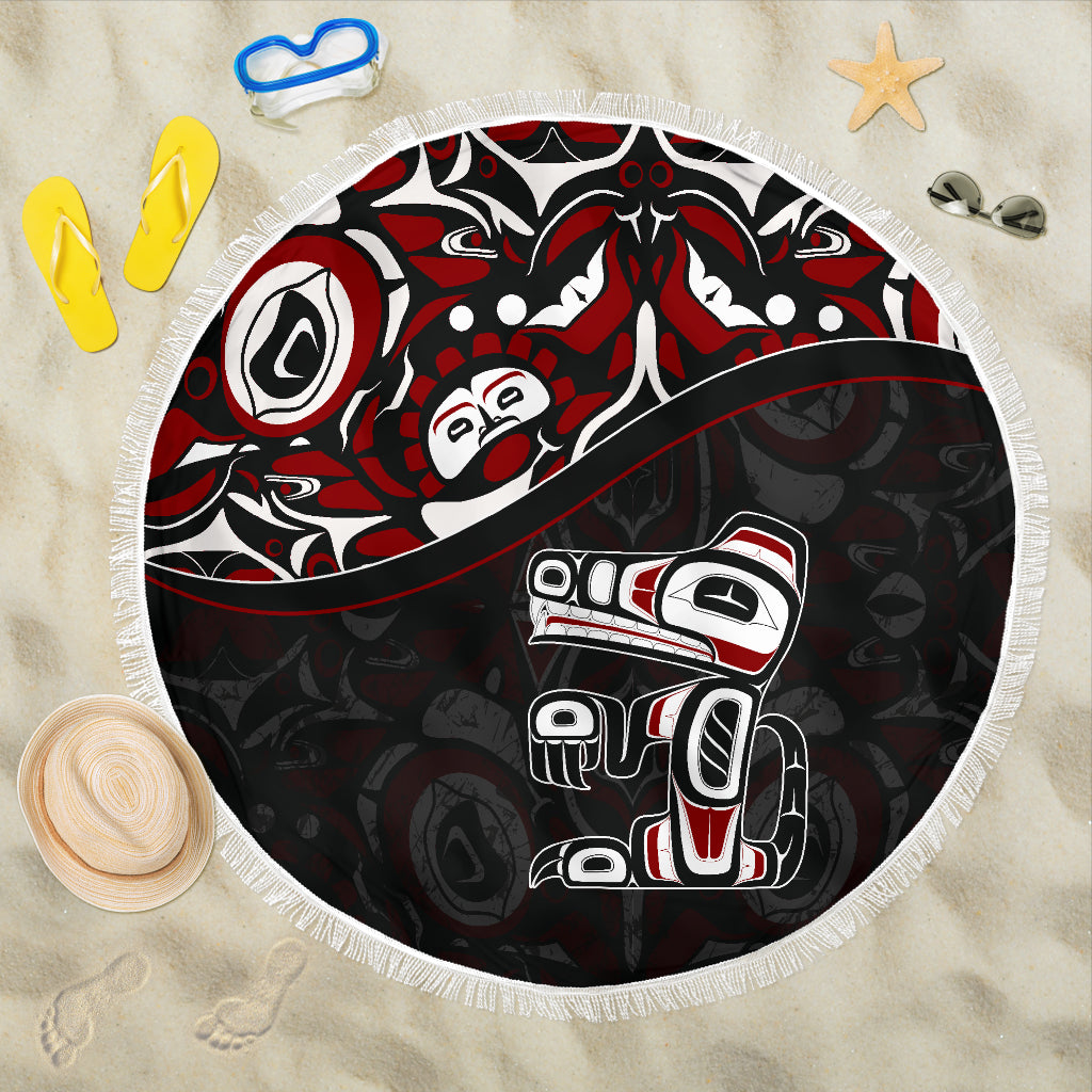 1stCanada Beach Blanket – Haida The Wolf Style Tattoo (Black) A02