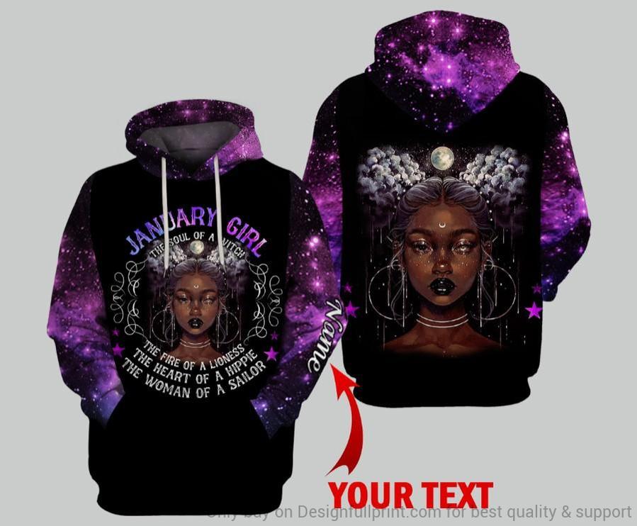 Witch Gift African Gift Purple January Girl The Soul Of A Witch The Fire Of A Lioness The Heart Of A Hippie The Woman Of A Sailor Personalized Unisex Hoodie Lh