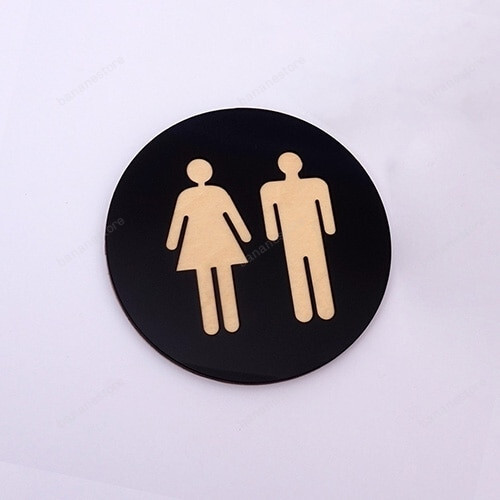 5Mm 3D Acrylic Mirror Round Toilet Door Sign Men Women Bathroom Wc Black Gold Silver Modern Wood Base Wall Sticker Home Decor