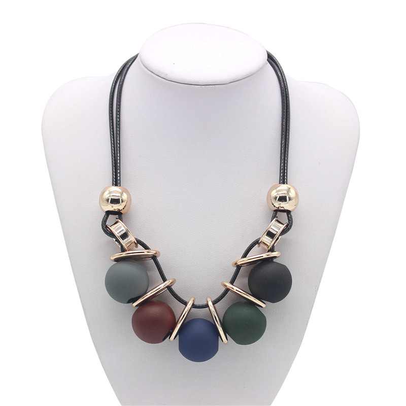 Ahmed Fashion Multicolored Statement Leather Necklaces & Pendants Resin Beads Necklace for Women Sweater Jewelry Gifts alx