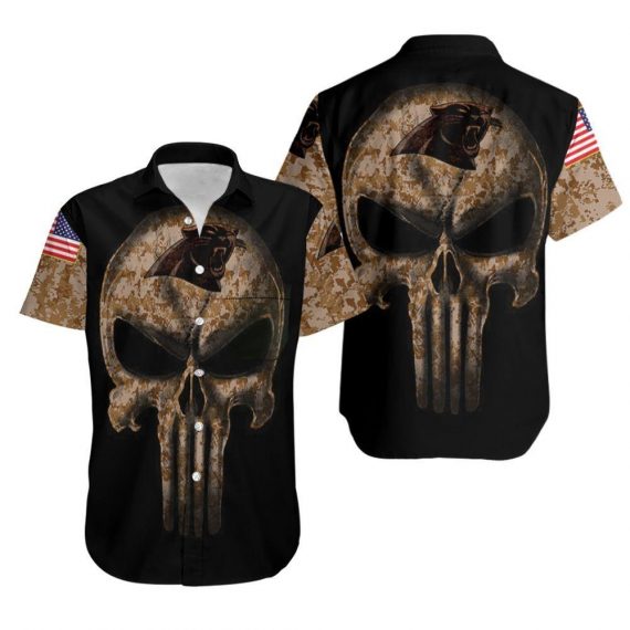 Gift For Husband Dad Camouflage Skull Carolina Panthers American Flag Hawaii Shirt Ha4951