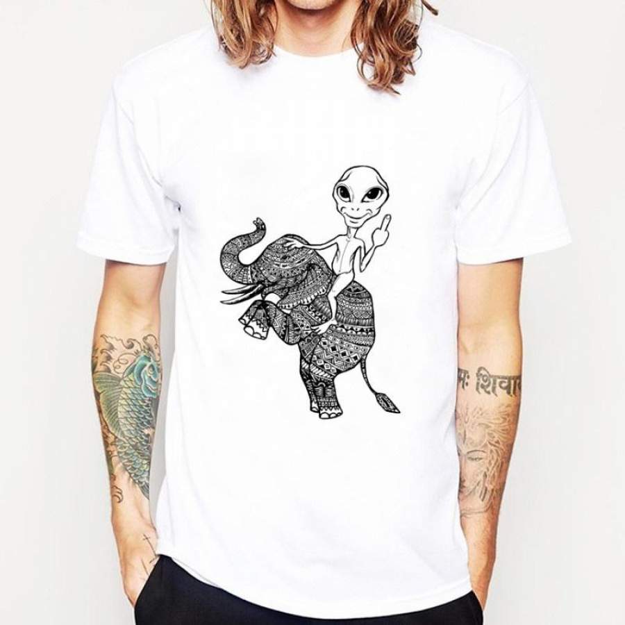 Summer Fashion Men Cotton Short Sleeve Elephant  Print Man T-Shirt Mens Tshirt Tops