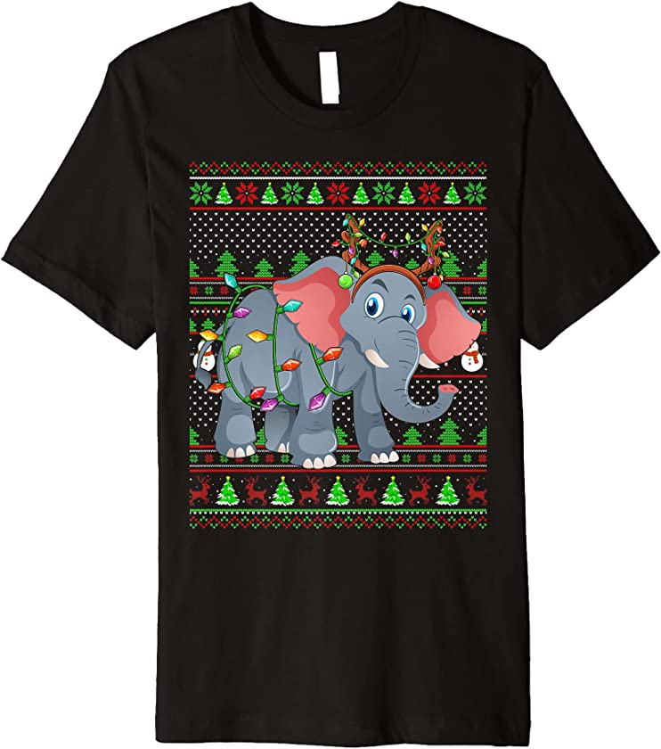 Ugly Xmas Sweater Style Lighting Elephant Christmas Premium T-Shirt