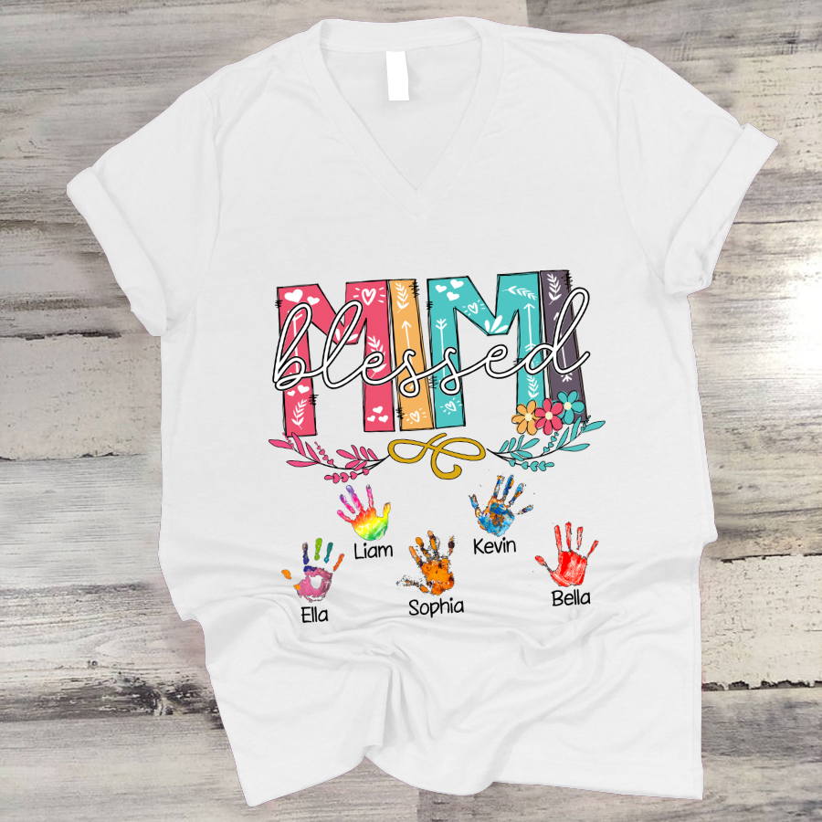 Blessed Mimi Flower Custom Hands V-Neck