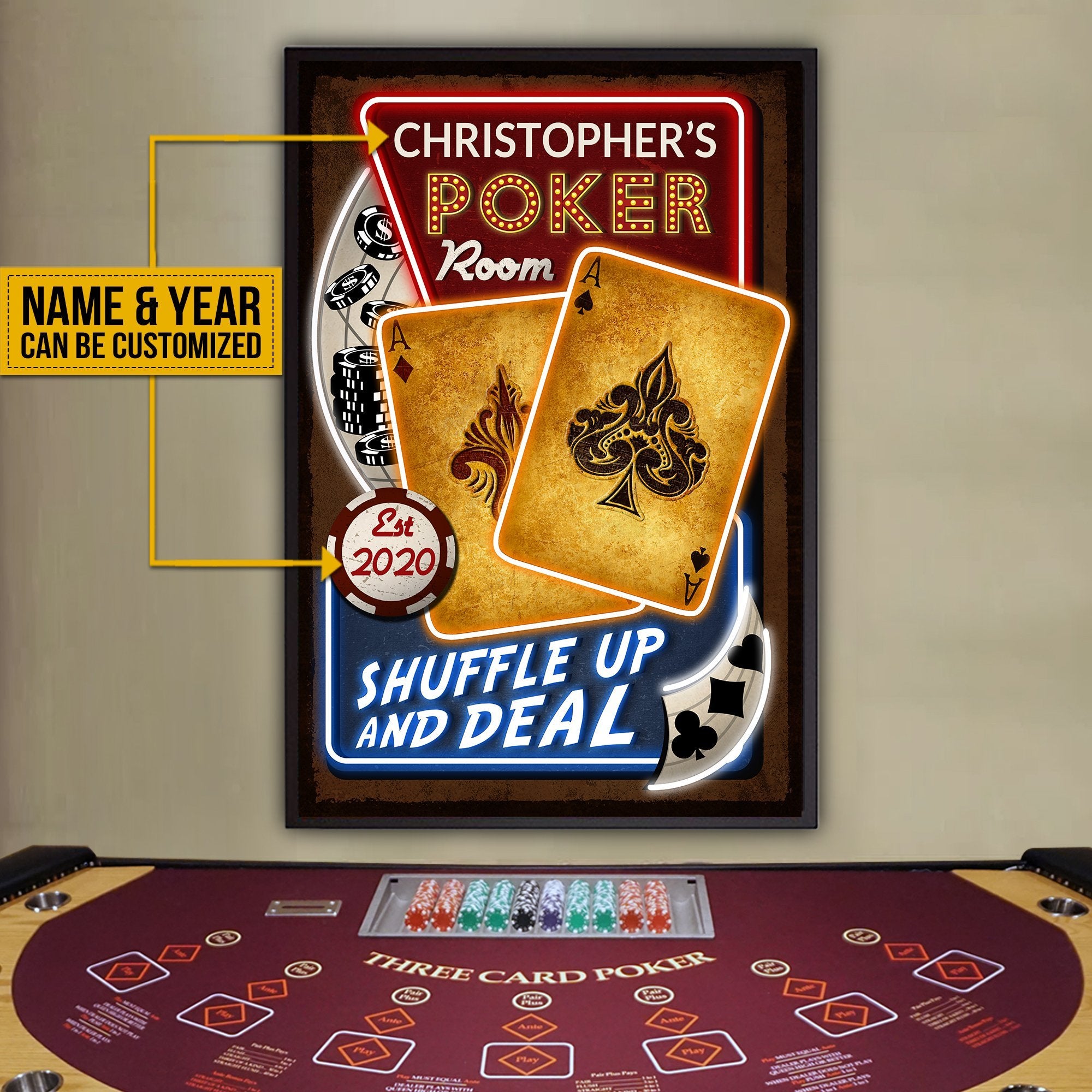 Aeticon Gifts Personalized Poker Room Shuffle Up And Deal Canvas Mom Dad Gift Home Decor