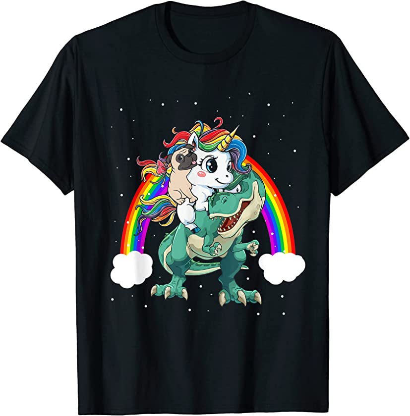 Bugdog Dog Unicorn Riding Dinosaur T-rex Funny Christmas T-Shirt