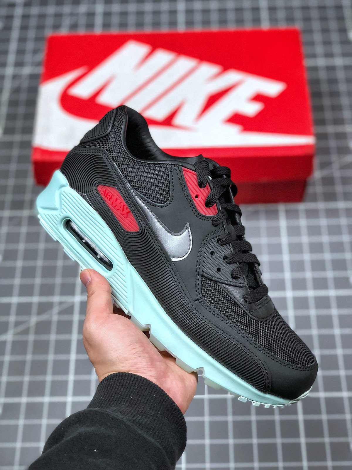 Nike Air Max 90 Premium Vinyl BlackCool Grey-Teal Tint-University Red 5339695