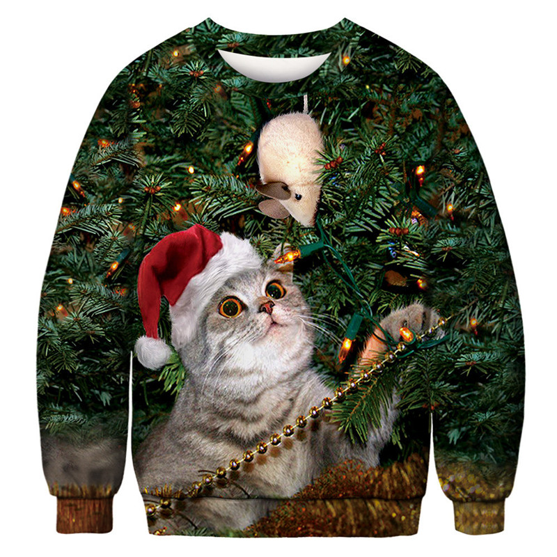 Unisex Men Women 2022 Ugly Christmas Sweater For Holidays Santa Christmas Funny Cat Sweater Autumn Winter Xmas Clothing alx